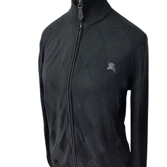 Burberry Black Label - Black Argyle Zip-up Sweater - Picture 5 of 7